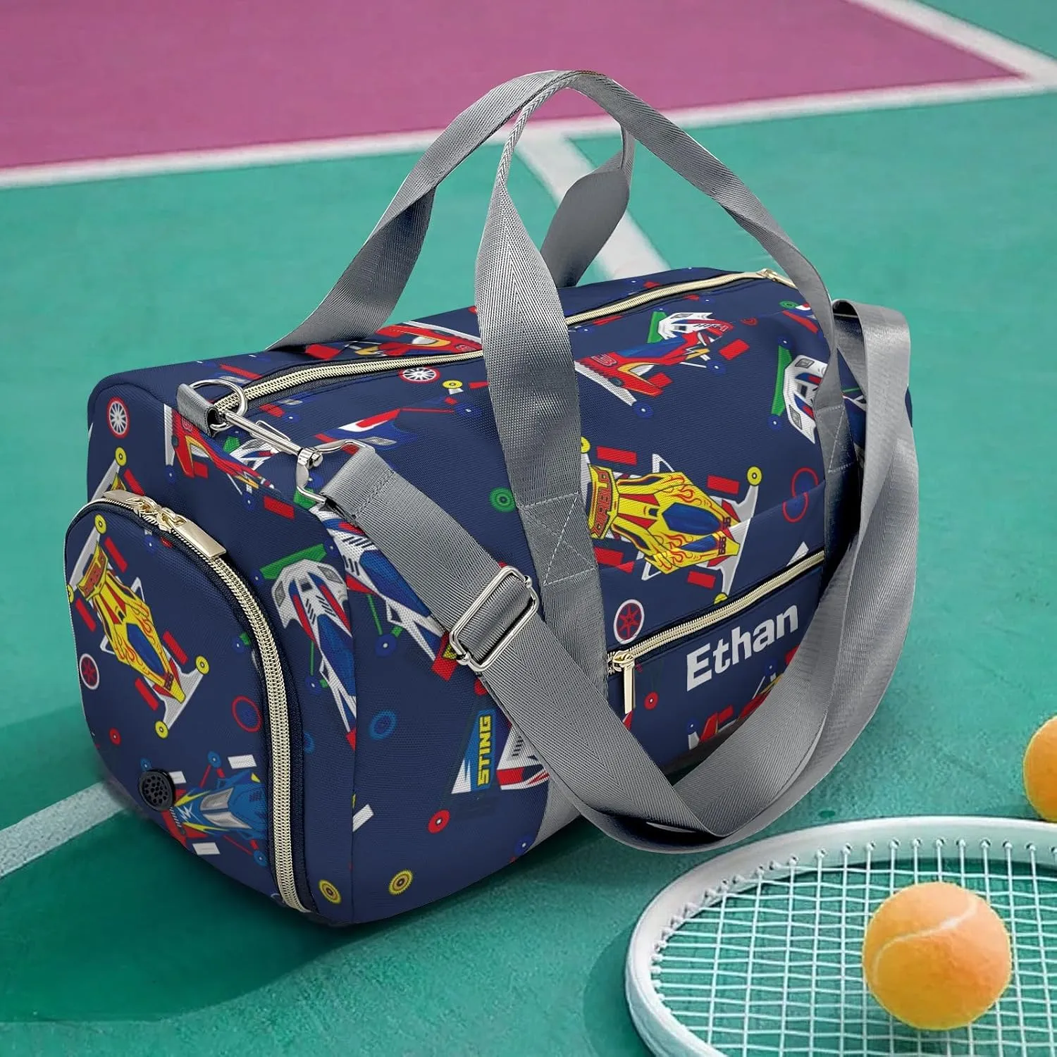 Personalized Name Duffel Bag Pop and Colorful Classic Mini 4WD Toys Car Ultimate Travel Bags: Your Companion for Every Adventure