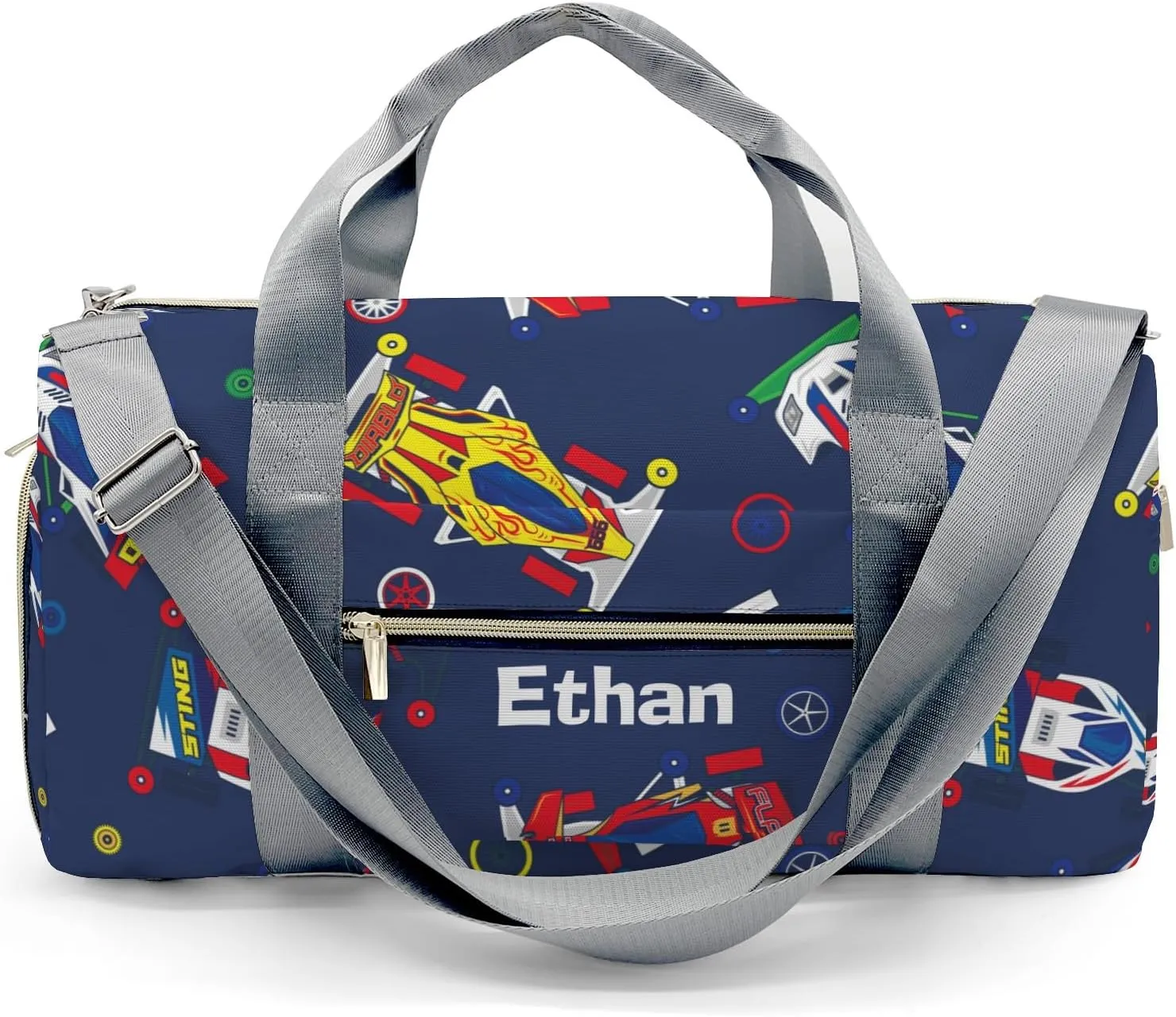 Personalized Name Duffel Bag Pop and Colorful Classic Mini 4WD Toys Car Ultimate Travel Bags: Your Companion for Every Adventure