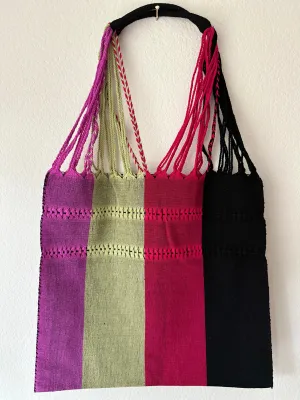 Pink, Cream, Magenta and Black Loom Tote Bag