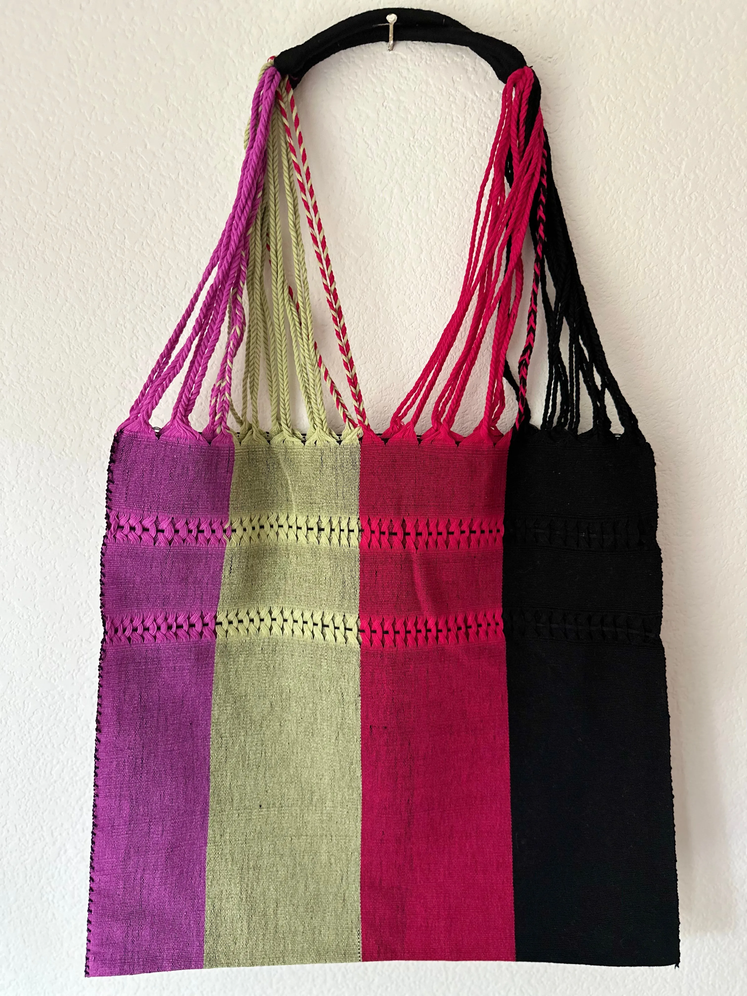 Pink, Cream, Magenta and Black Loom Tote Bag