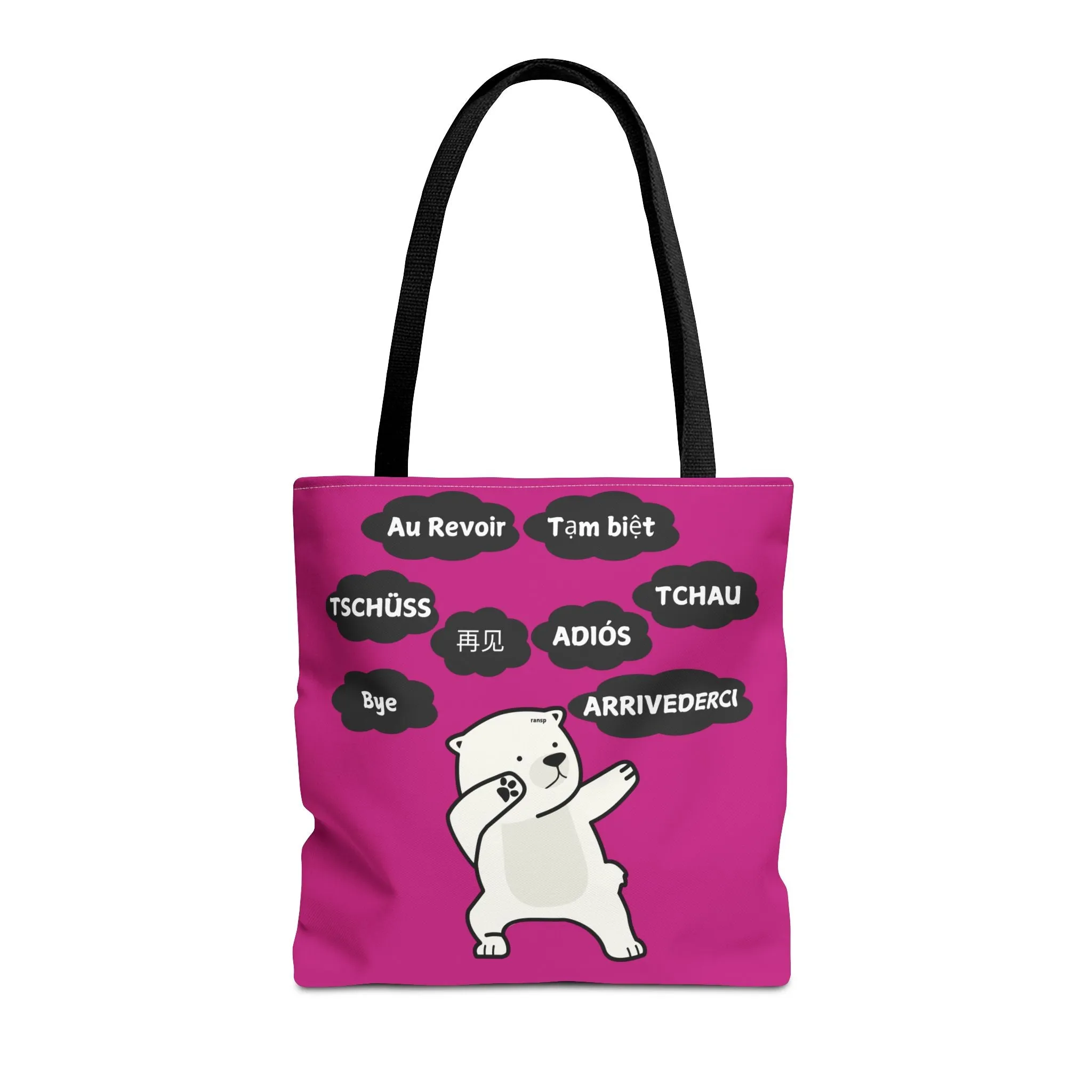Pink Multilingual Farewell Tote Bag with Dancing Bear Design- Perfect for Friendship Gifts, Bag for Shopping, Everyday Shopping bag
