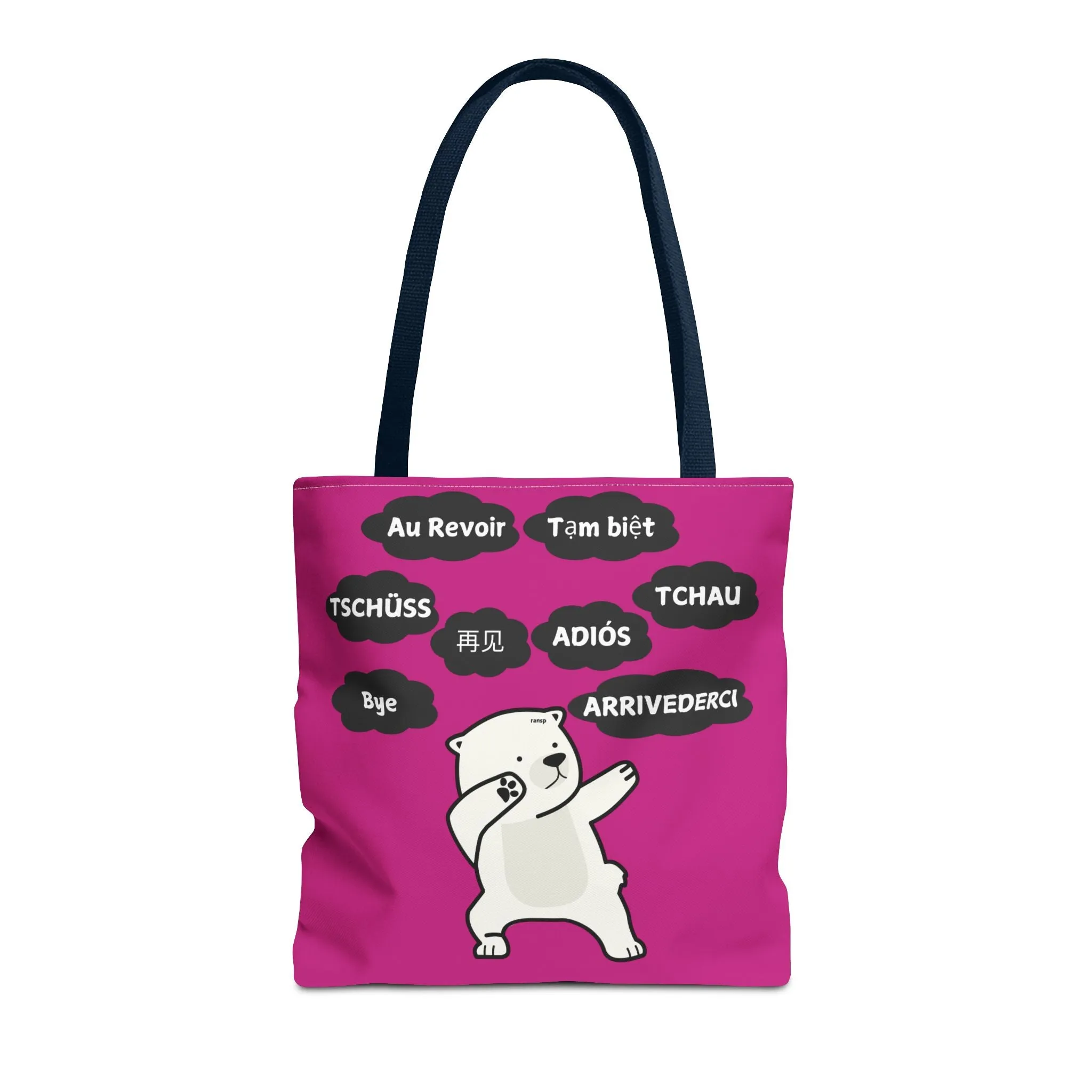 Pink Multilingual Farewell Tote Bag with Dancing Bear Design- Perfect for Friendship Gifts, Bag for Shopping, Everyday Shopping bag