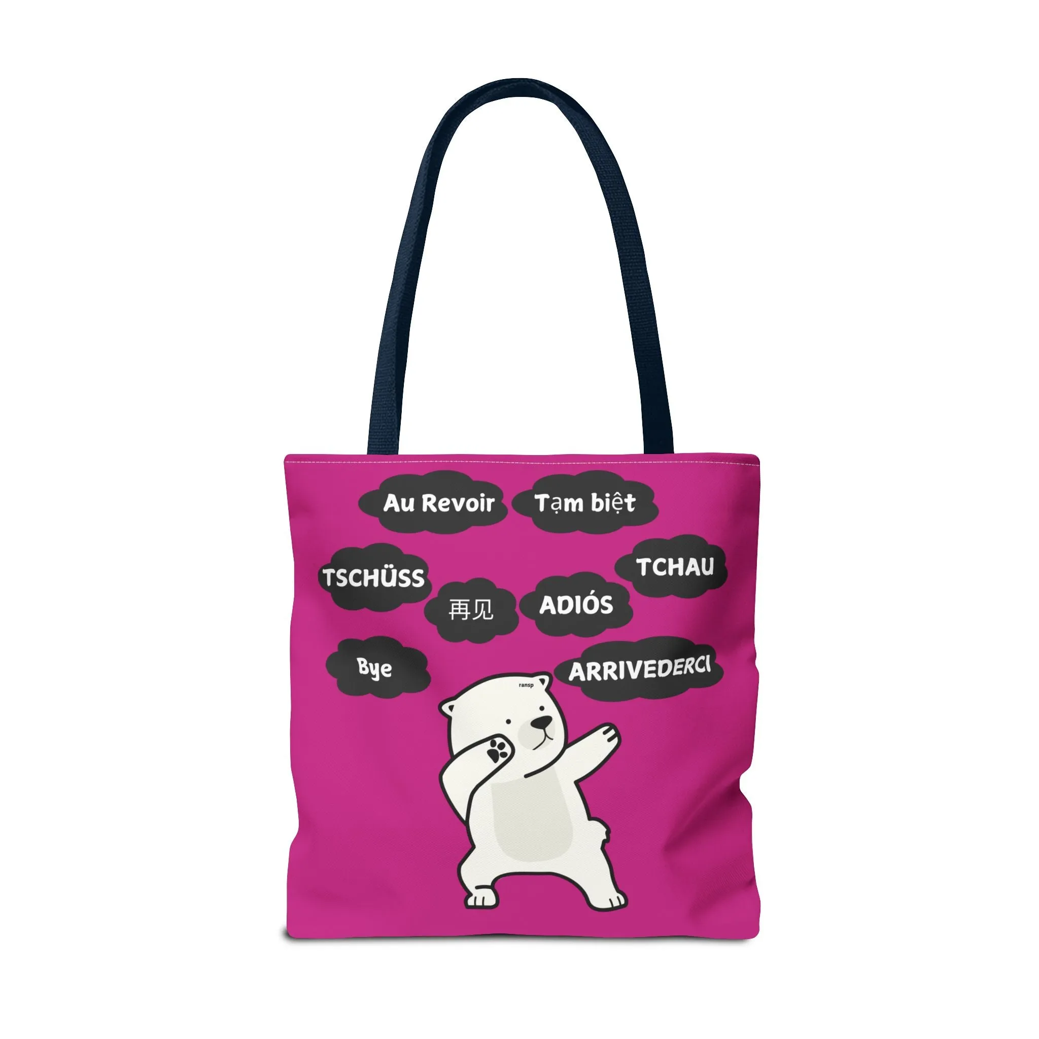 Pink Multilingual Farewell Tote Bag with Dancing Bear Design- Perfect for Friendship Gifts, Bag for Shopping, Everyday Shopping bag