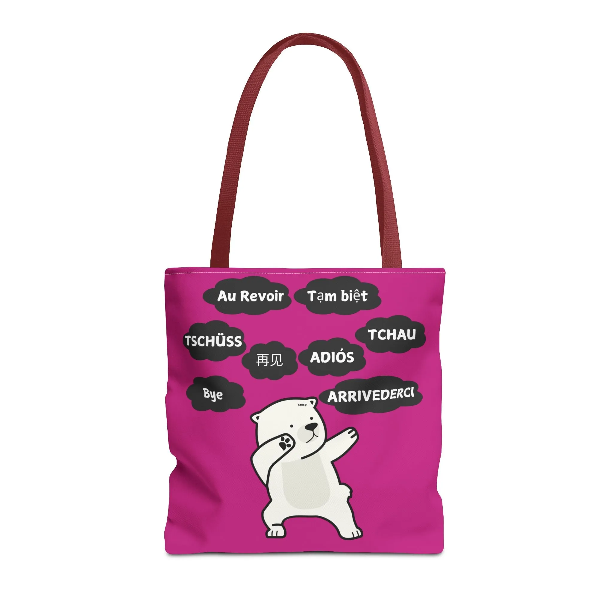 Pink Multilingual Farewell Tote Bag with Dancing Bear Design- Perfect for Friendship Gifts, Bag for Shopping, Everyday Shopping bag