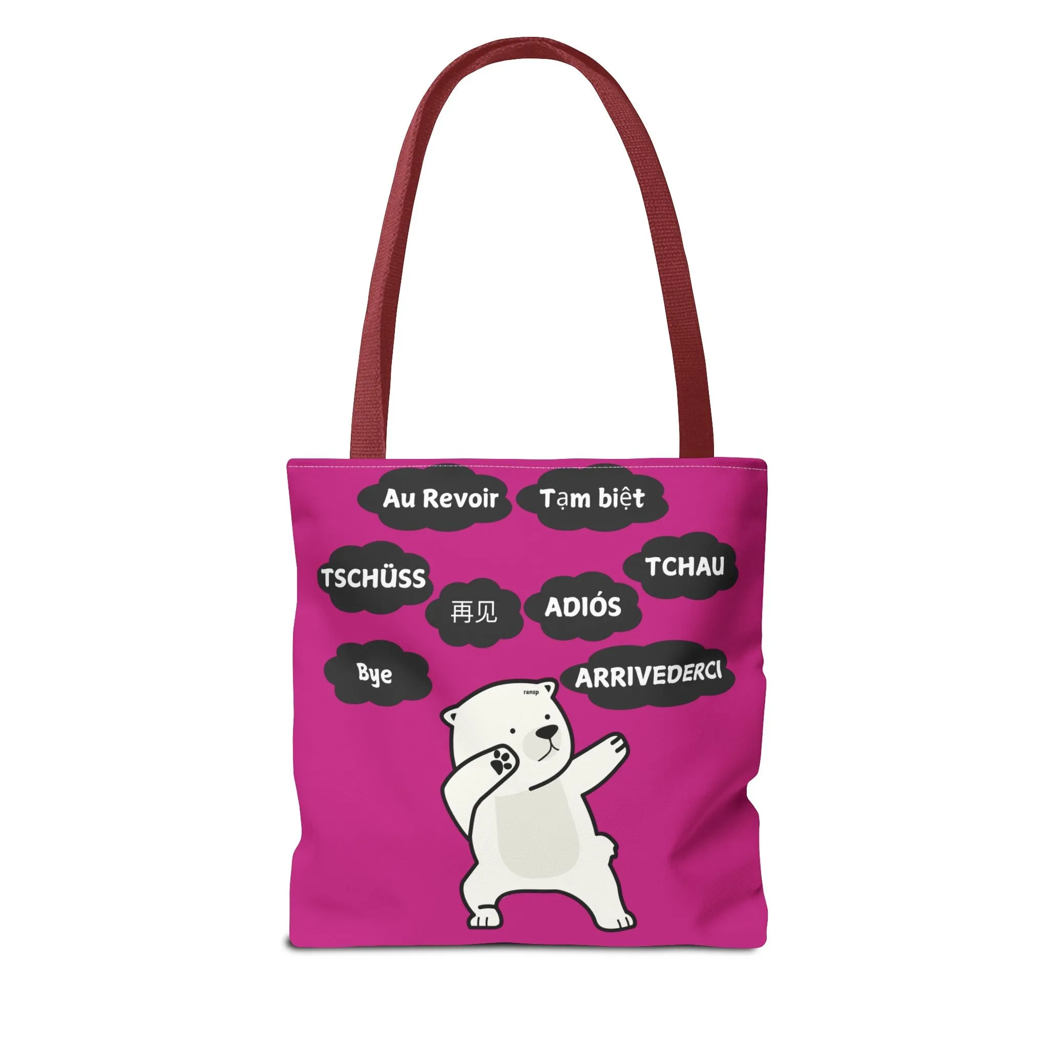 Pink Multilingual Farewell Tote Bag with Dancing Bear Design- Perfect for Friendship Gifts, Bag for Shopping, Everyday Shopping bag