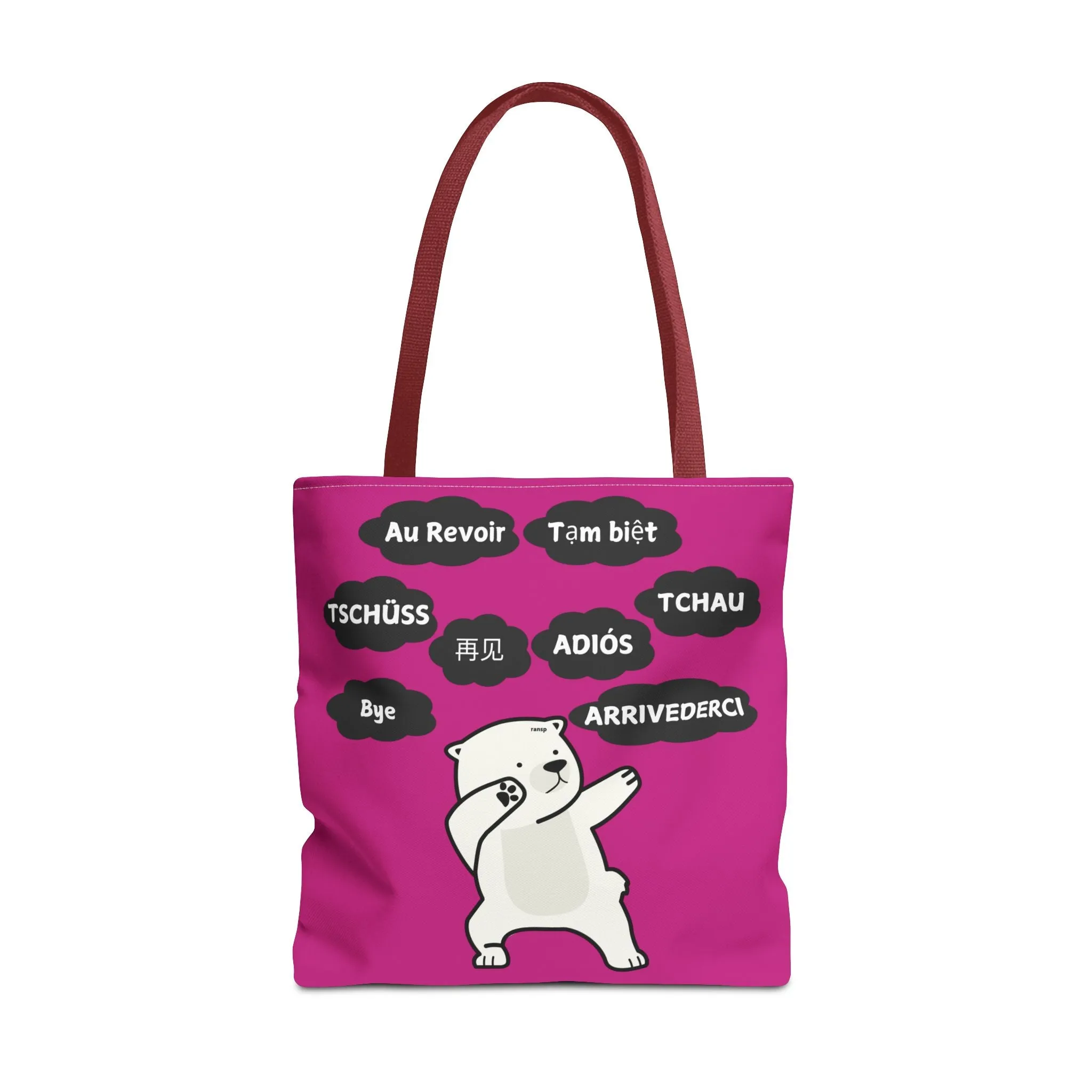 Pink Multilingual Farewell Tote Bag with Dancing Bear Design- Perfect for Friendship Gifts, Bag for Shopping, Everyday Shopping bag