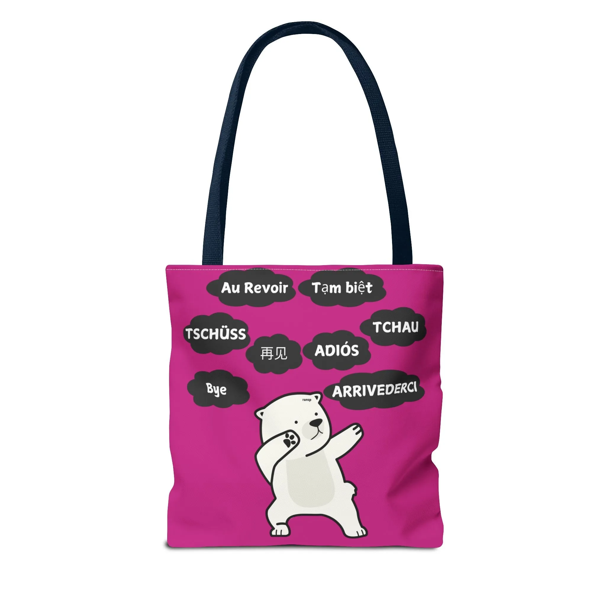 Pink Multilingual Farewell Tote Bag with Dancing Bear Design- Perfect for Friendship Gifts, Bag for Shopping, Everyday Shopping bag