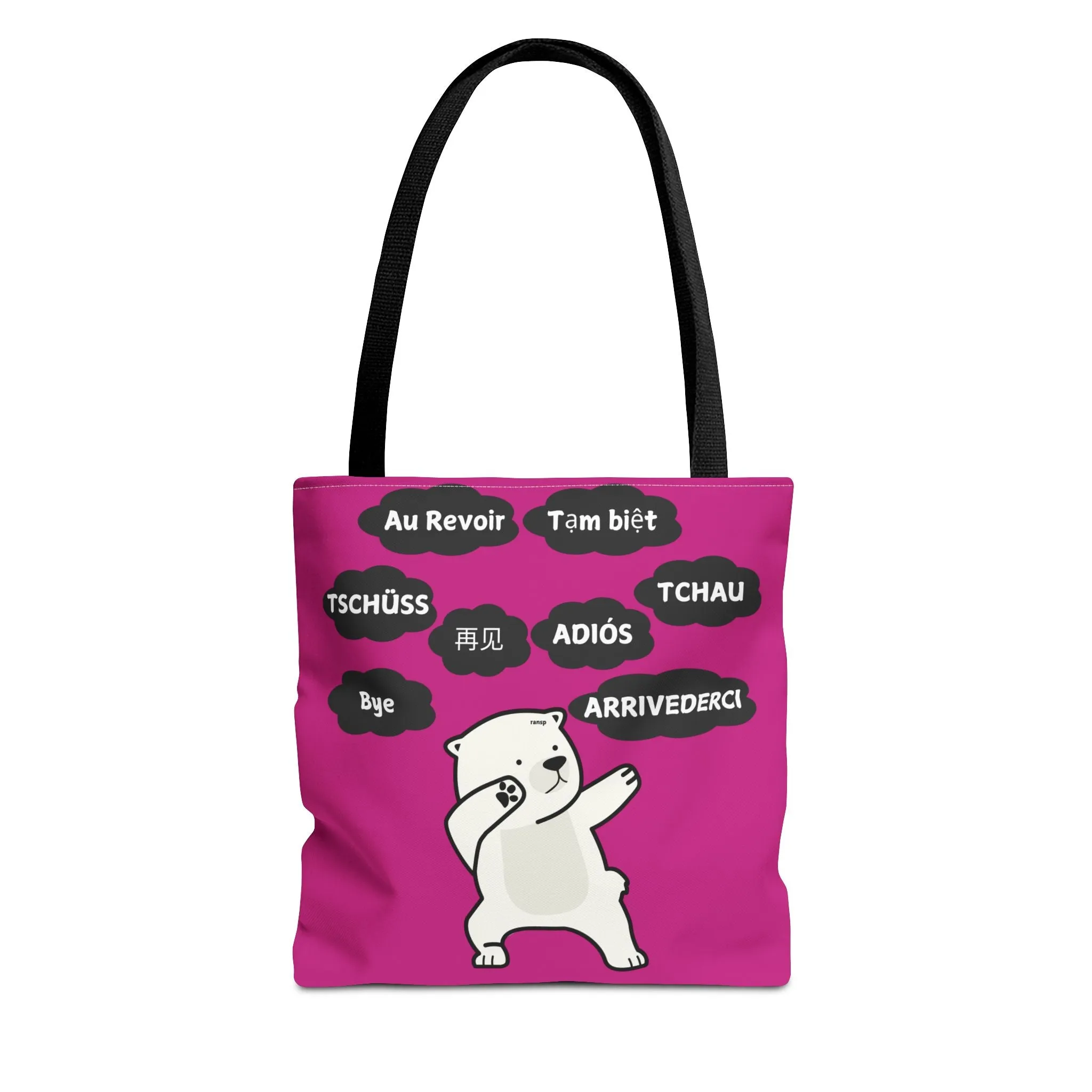 Pink Multilingual Farewell Tote Bag with Dancing Bear Design- Perfect for Friendship Gifts, Bag for Shopping, Everyday Shopping bag