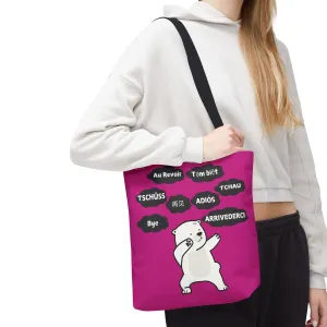 Pink Multilingual Farewell Tote Bag with Dancing Bear Design- Perfect for Friendship Gifts, Bag for Shopping, Everyday Shopping bag