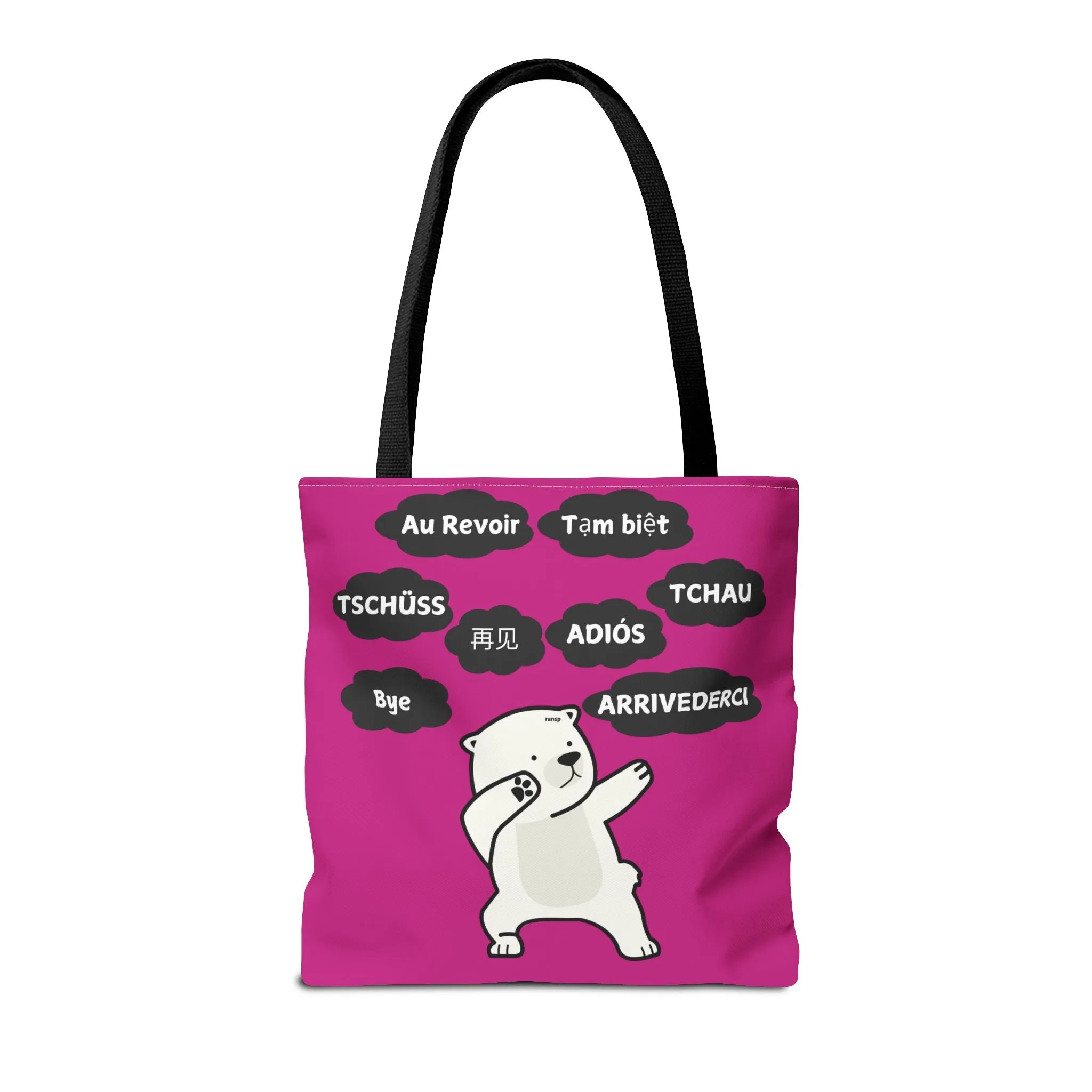 Pink Multilingual Farewell Tote Bag with Dancing Bear Design- Perfect for Friendship Gifts, Bag for Shopping, Everyday Shopping bag