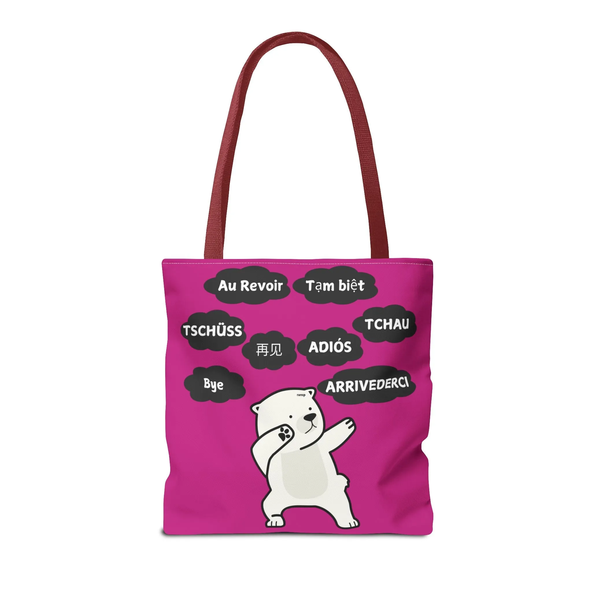 Pink Multilingual Farewell Tote Bag with Dancing Bear Design- Perfect for Friendship Gifts, Bag for Shopping, Everyday Shopping bag