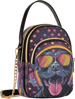 Pitbull Headphones Dog Colorful Dots Crossbody Bag for Women Shoulder Handbag Ladies Purse Cell Phone Tote Bags