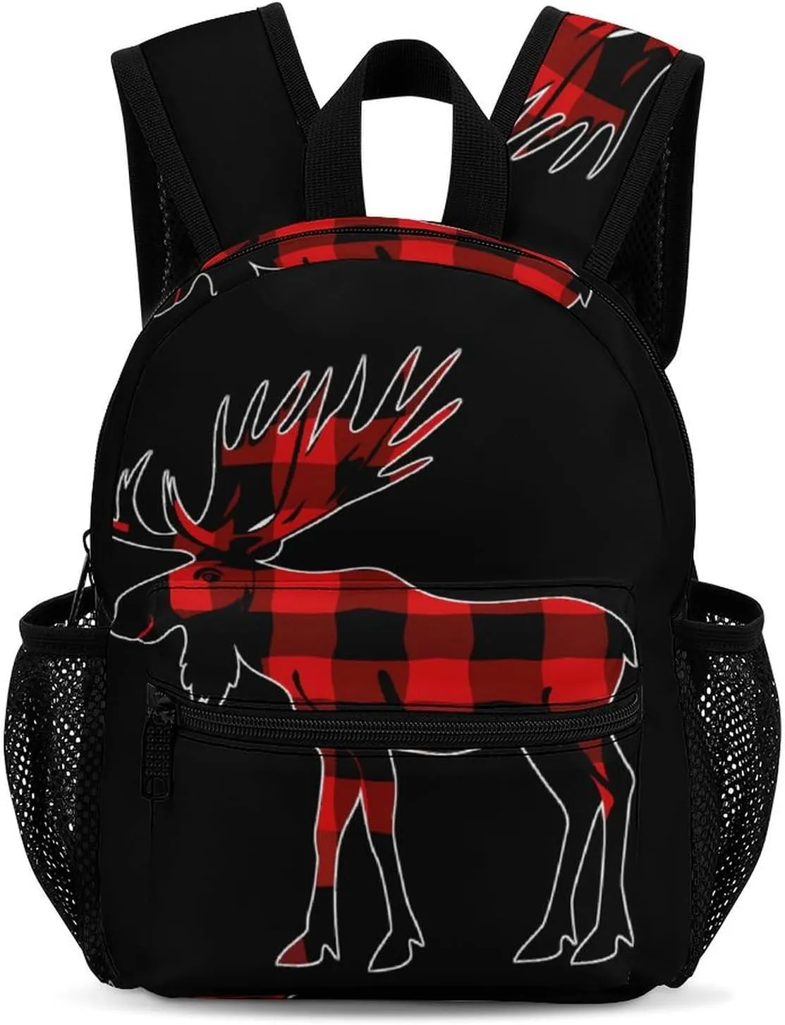 Plaid Moose Lumberjack Red Black Backpack Cute Laptop Bag Mini Shoulder Bags Travel Casual Daypacks 13 Inch