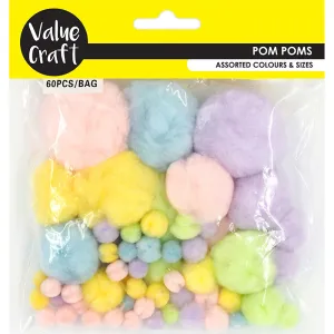 POM POMS PLUSH PASTEL ASST SIZES 60PC