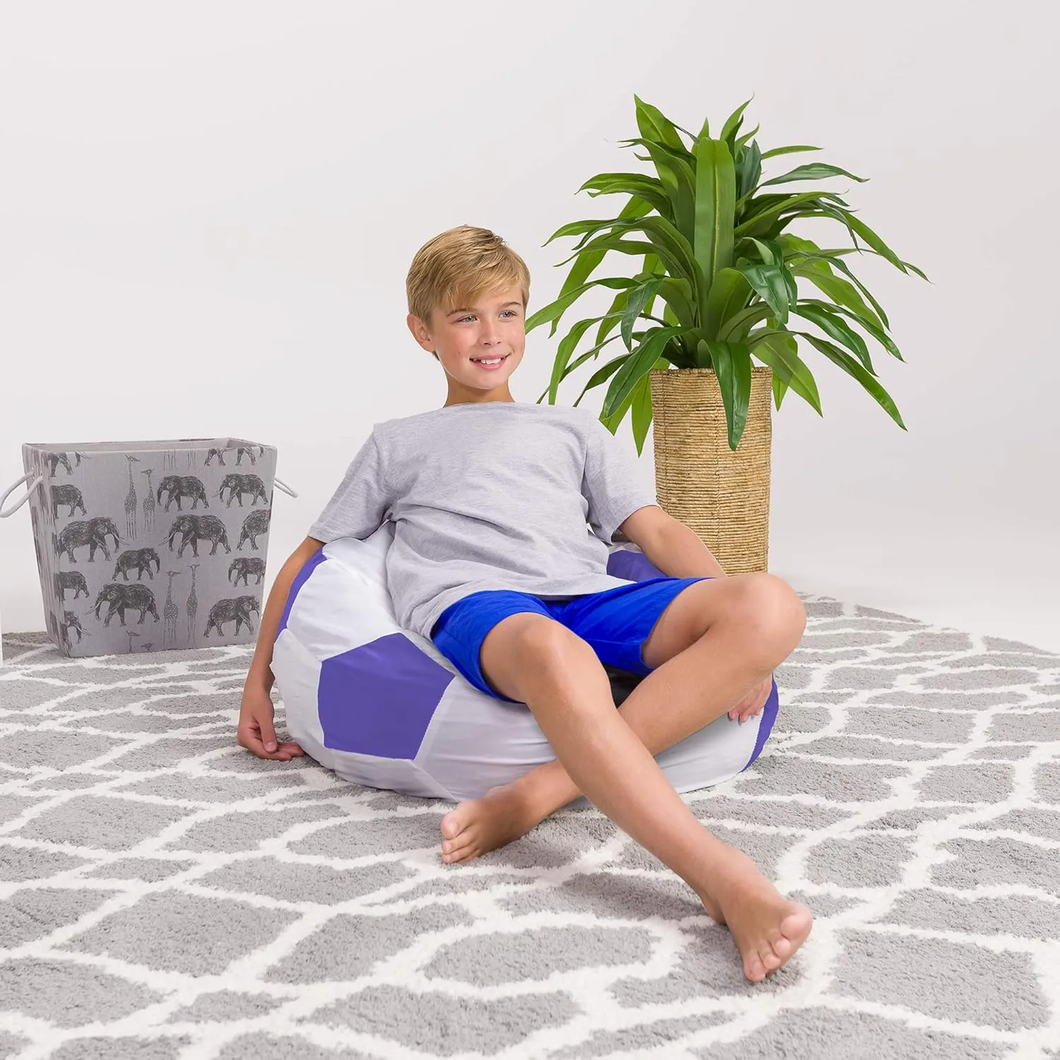 Posh Beanbags Bean Bag Chair, Medium-27in, Sports Soccer Ball Purple and White