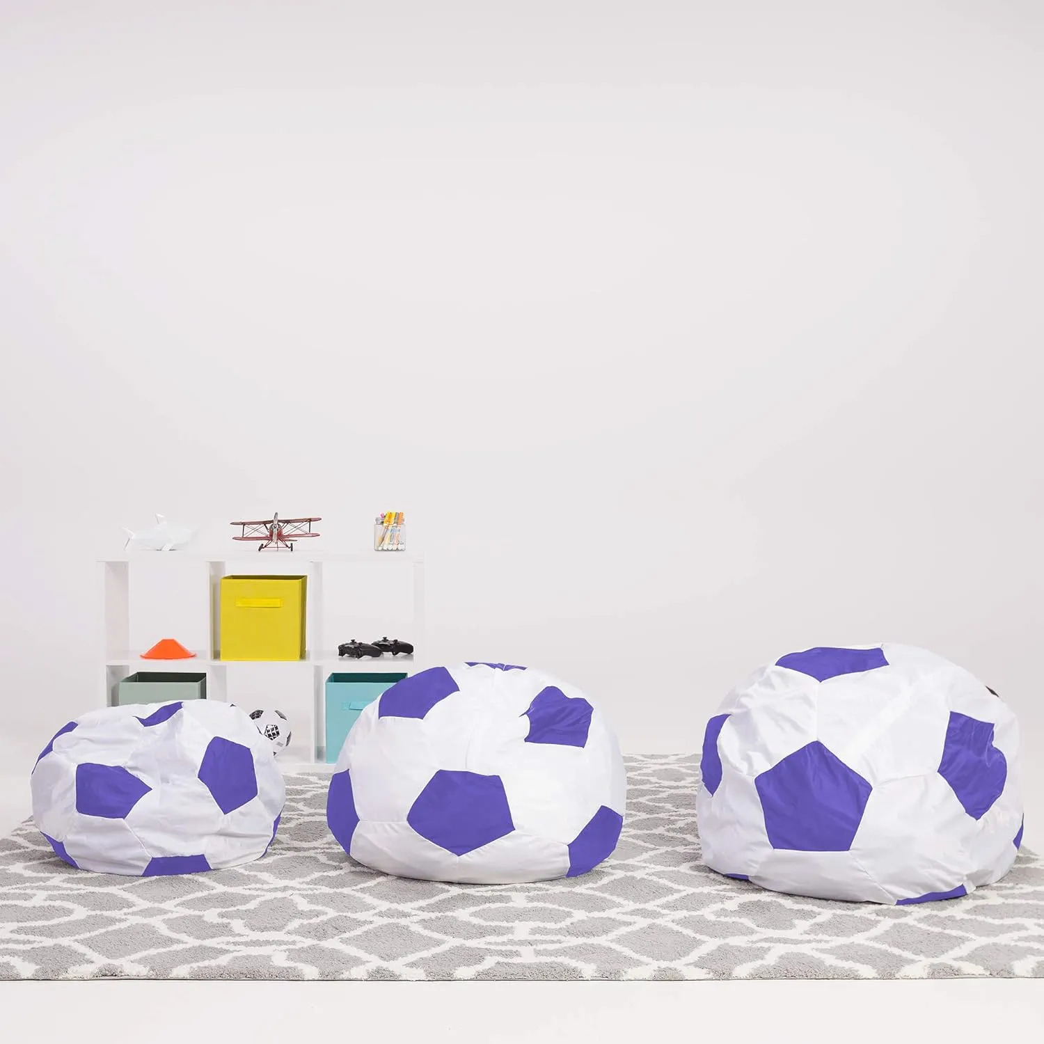 Posh Beanbags Bean Bag Chair, Medium-27in, Sports Soccer Ball Purple and White