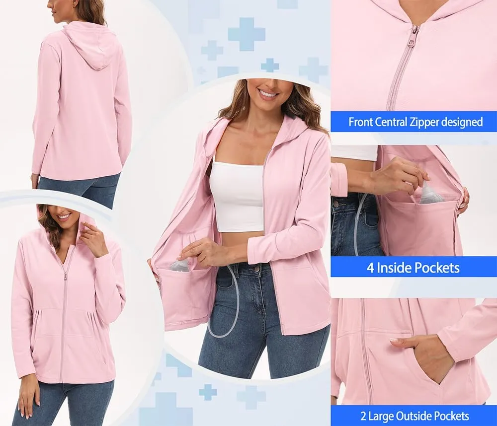 Post Mastectomy Shirts with Drain Pockets Breast Mastectomy Recovery Must Haves Soft Long Sleeve Zip Up Shirts Clothing