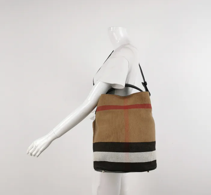 Preloved Burberry Ashby Canvas bucket bag 26*34*20cm Khaki 250417781153236