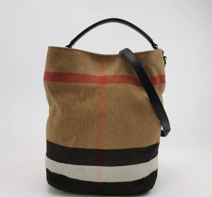 Preloved Burberry Ashby Canvas bucket bag 26*34*20cm Khaki 250417781153236