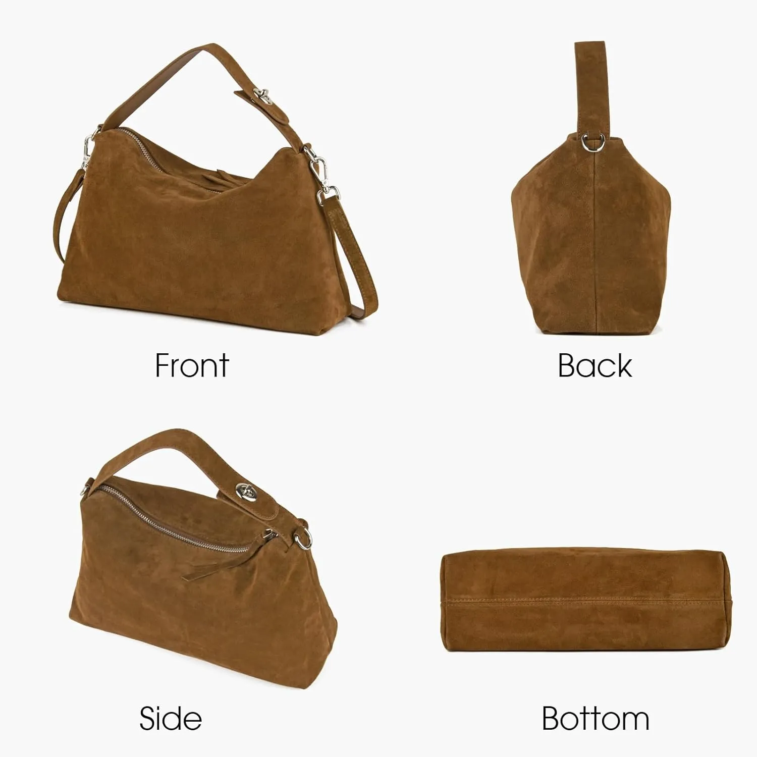 Premium Suede Leather Crossbody Bags for Women, Slouchy Suede Shoulder Bag with Adjustable Strap and Tote Handbag