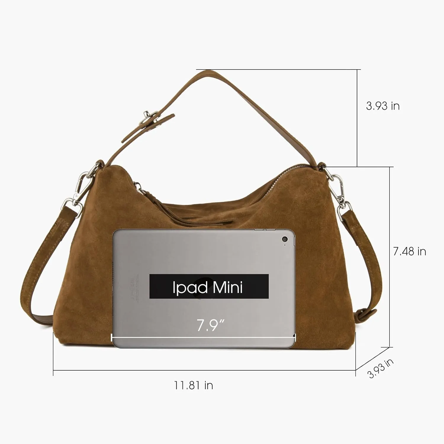Premium Suede Leather Crossbody Bags for Women, Slouchy Suede Shoulder Bag with Adjustable Strap and Tote Handbag