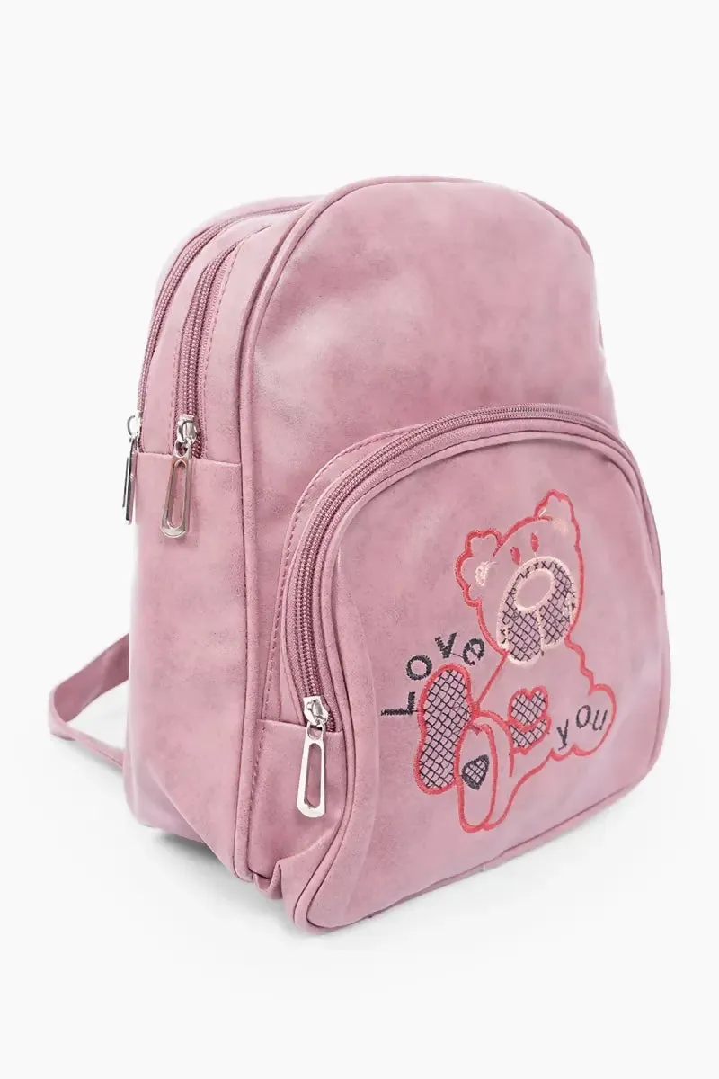 Premium Teddy Design Backpack for Kids( Pink )