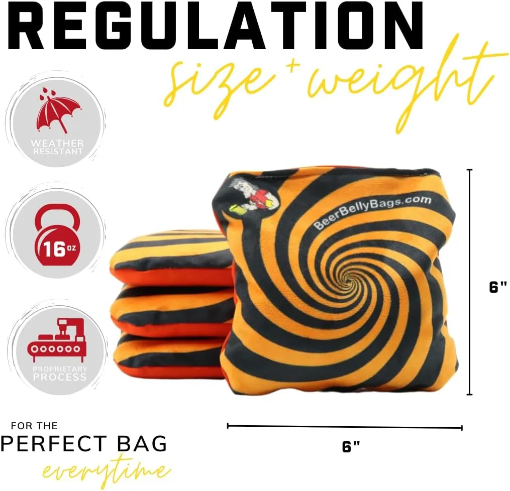 Pro Style Performance Cornhole Bags Tournament Regulation Resin Fill 16 Ounce - Set of 8 Includes Carrying Tote Made in USA