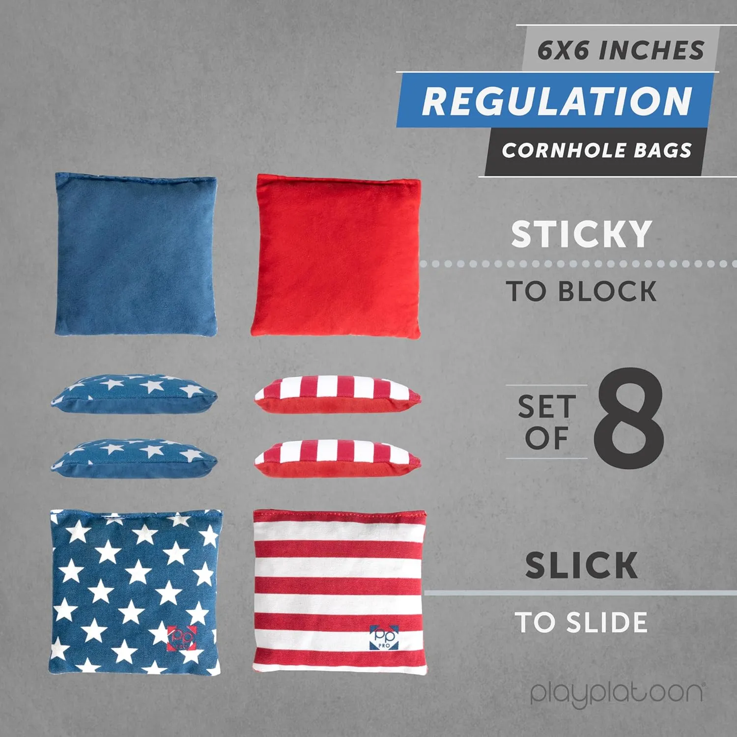 Professional Cornhole Bags - Set of 8 Regulation All Weather Double Sided - Sticky Side/Slick Side Bean Bags for Pro Corn Hole Game