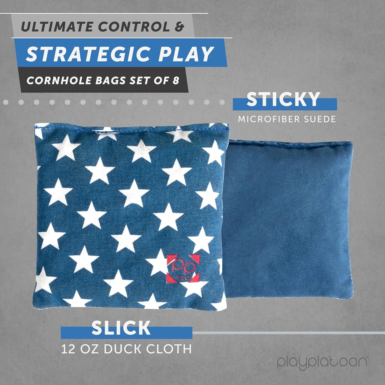 Professional Cornhole Bags - Set of 8 Regulation All Weather Double Sided - Sticky Side/Slick Side Bean Bags for Pro Corn Hole Game