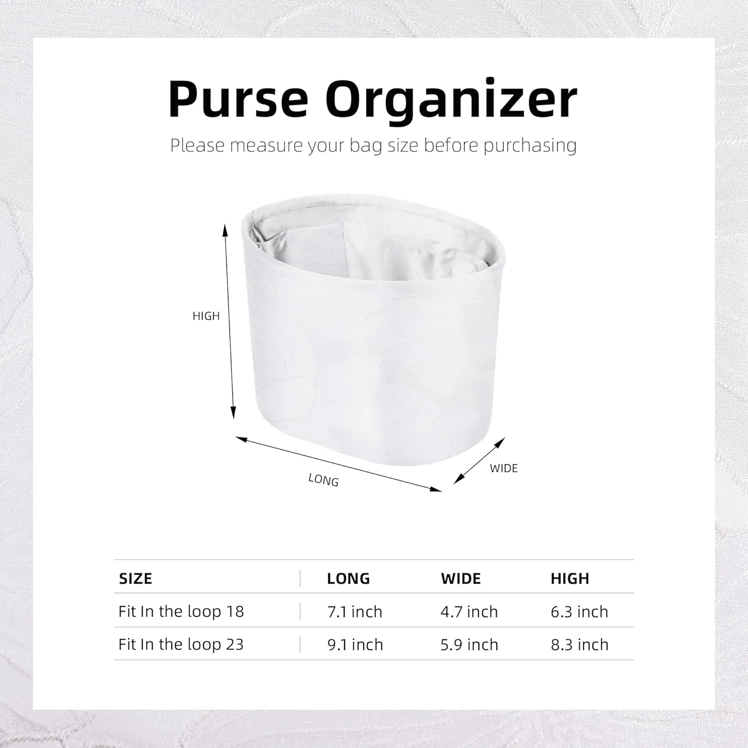 Purse Organizer Insert Fits In The Loop 18/23, Soft Inner Bag, Lightweight Bag Shaper Liner for Women Luxury Handbag Tote(intheloop23,Snowflake)