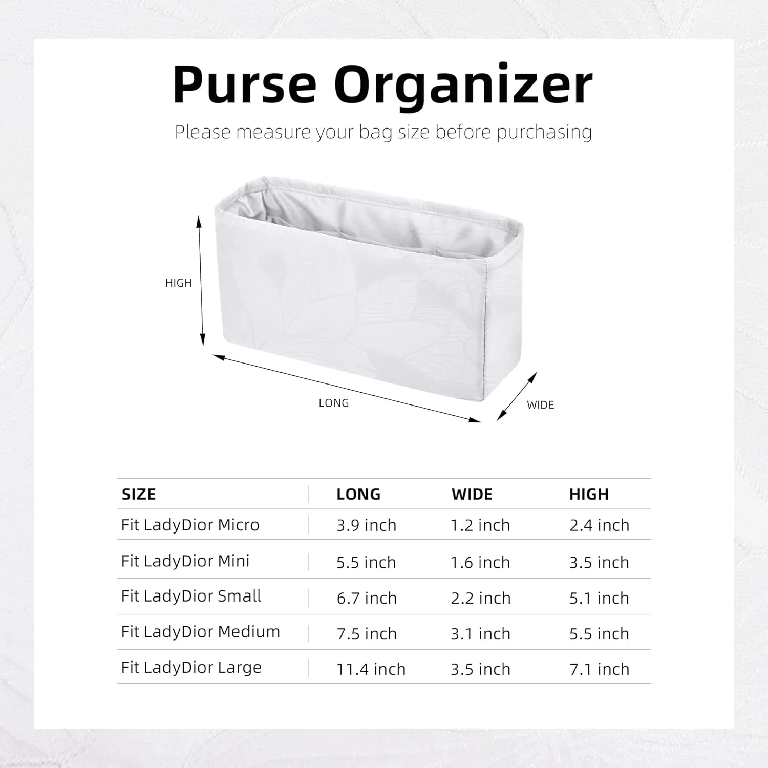 Purse Organizer Insert for LadyDior Bags, Soft Handbag Tote Organizer Liner, Women Luxury Handbag Tote Inner Bag(Small, Snowflake)