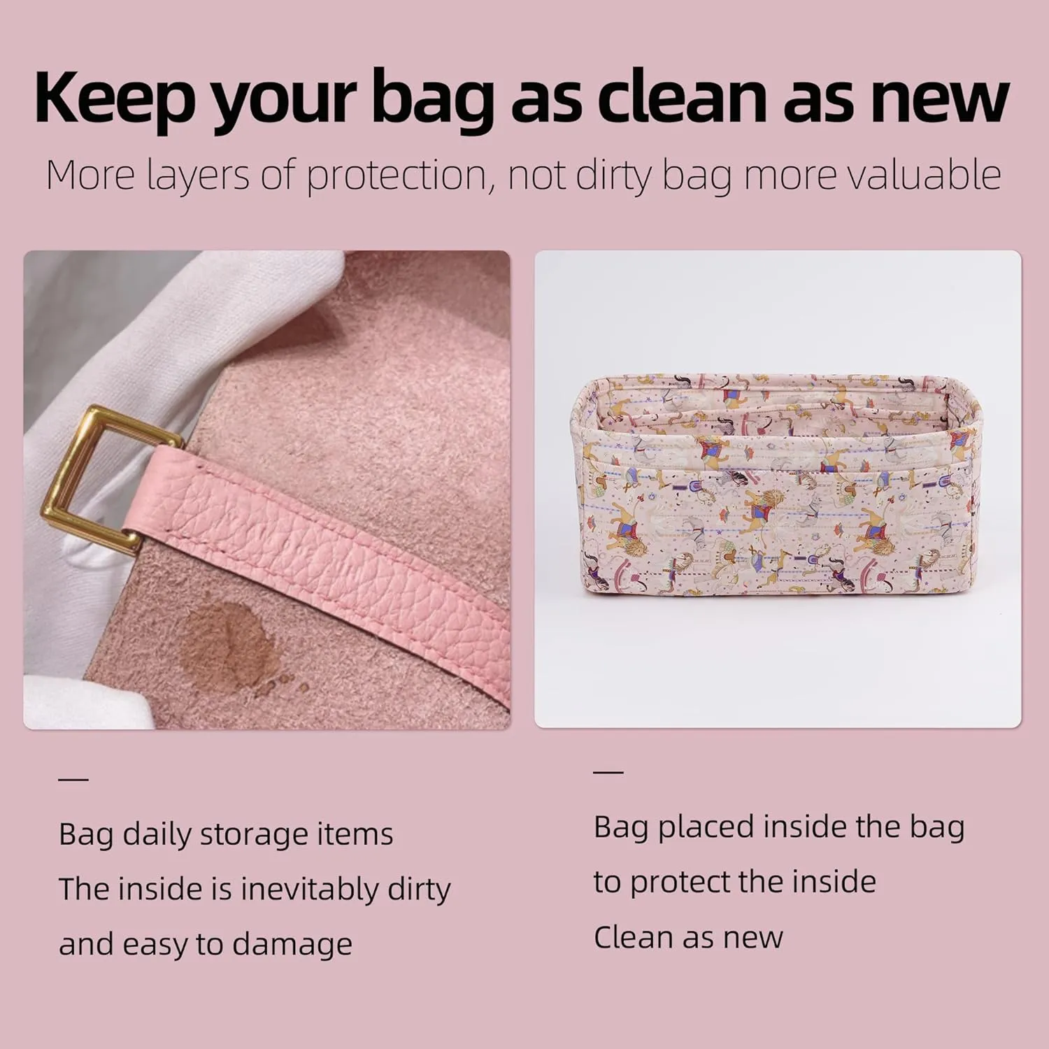Purse Organizer Insert for Lindy 19/26/30/34 bags, Lightweight Bag Shaper for Women Luxury Handbag Tote, Soft Inner Bag Organizer(LD19, Circus(Pink))