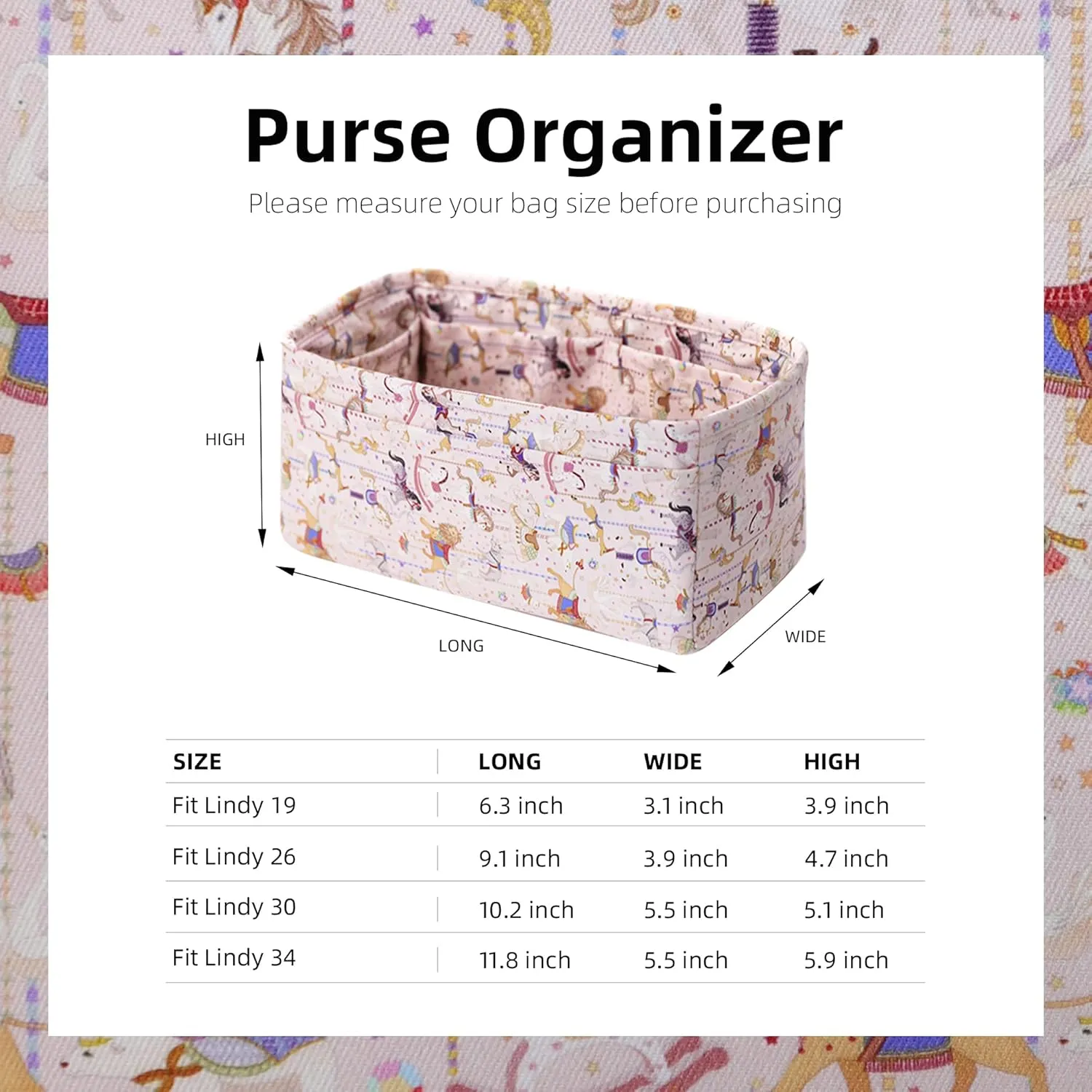Purse Organizer Insert for Lindy 19/26/30/34 bags, Lightweight Bag Shaper for Women Luxury Handbag Tote, Soft Inner Bag Organizer(LD19, Circus(Pink))
