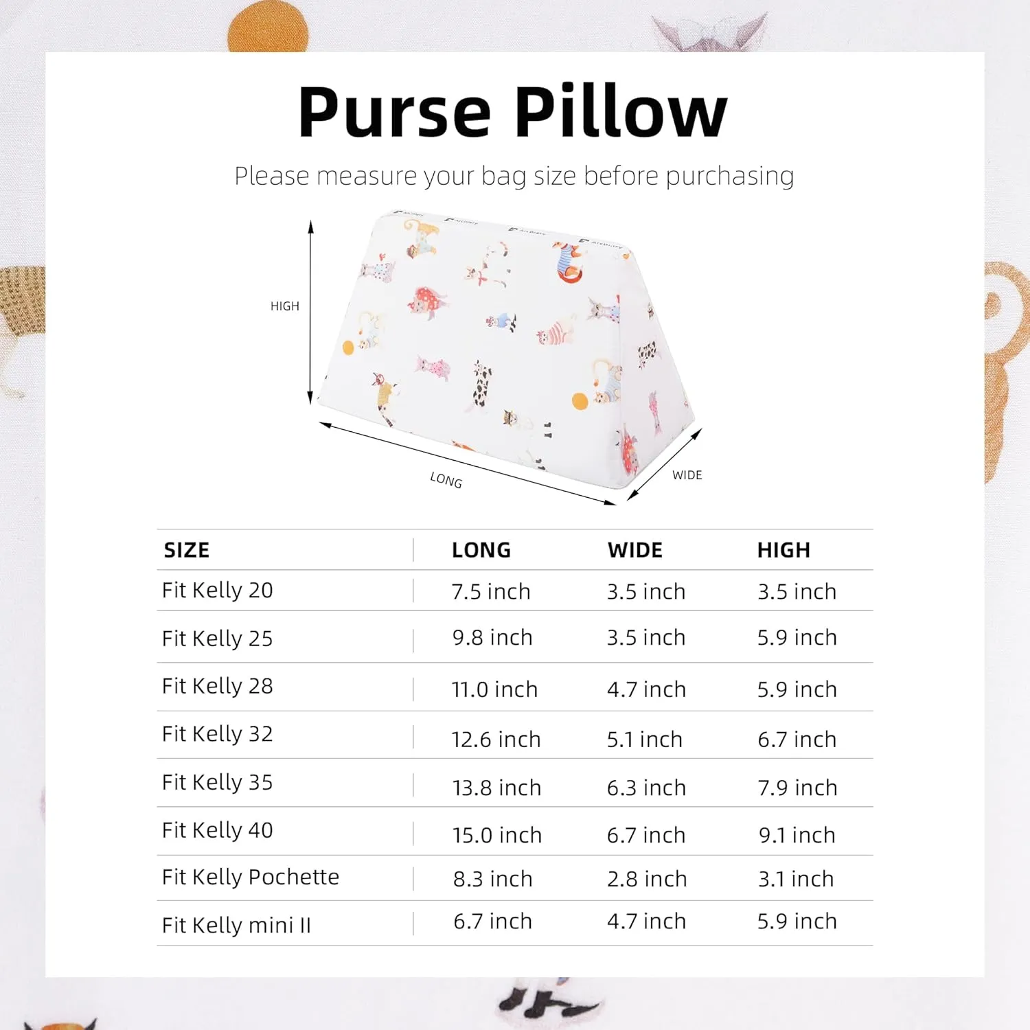 Purse Pillow Insert for Kelly mini/25/28/32/35 bags, Soft Memory Foam Bag Pillow, Luxury Handbag Tote Shaper (Kelly25,Cat Paradise)