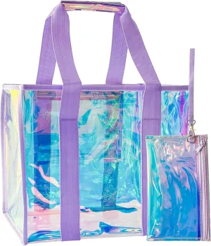 PVC Waterproof Holographic Colorful Tote Handbag with Small Mobile Phone Bag for Beach, Travel and Shopping（0.4MM）