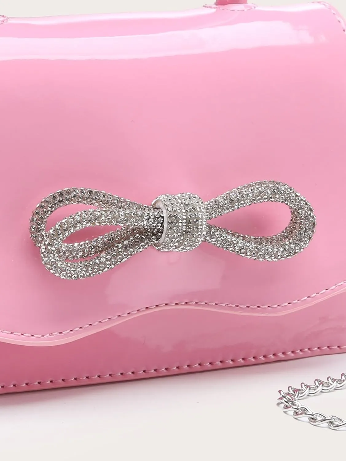 QWINEE Women's Glitter Rhinestone Bow Decor Clutch Purse Prom Bags Sparkle Mini Square Handbags