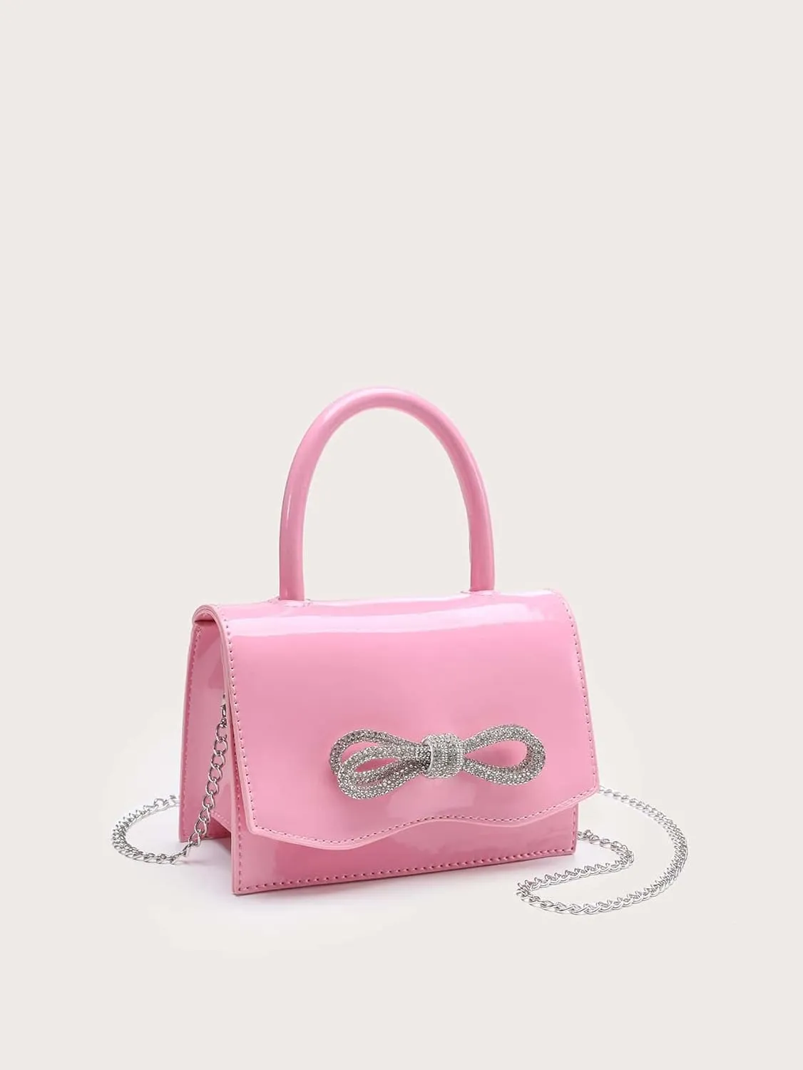 QWINEE Women's Glitter Rhinestone Bow Decor Clutch Purse Prom Bags Sparkle Mini Square Handbags