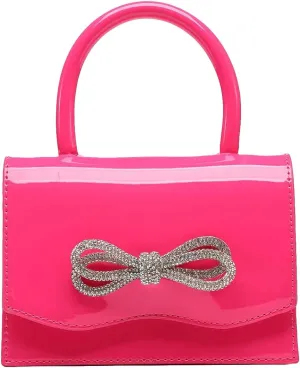 QWINEE Women's Glitter Rhinestone Bow Decor Clutch Purse Prom Bags Sparkle Mini Square Handbags
