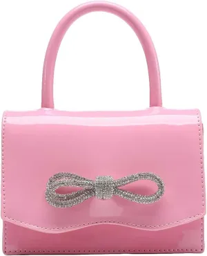 QWINEE Women's Glitter Rhinestone Bow Decor Clutch Purse Prom Bags Sparkle Mini Square Handbags
