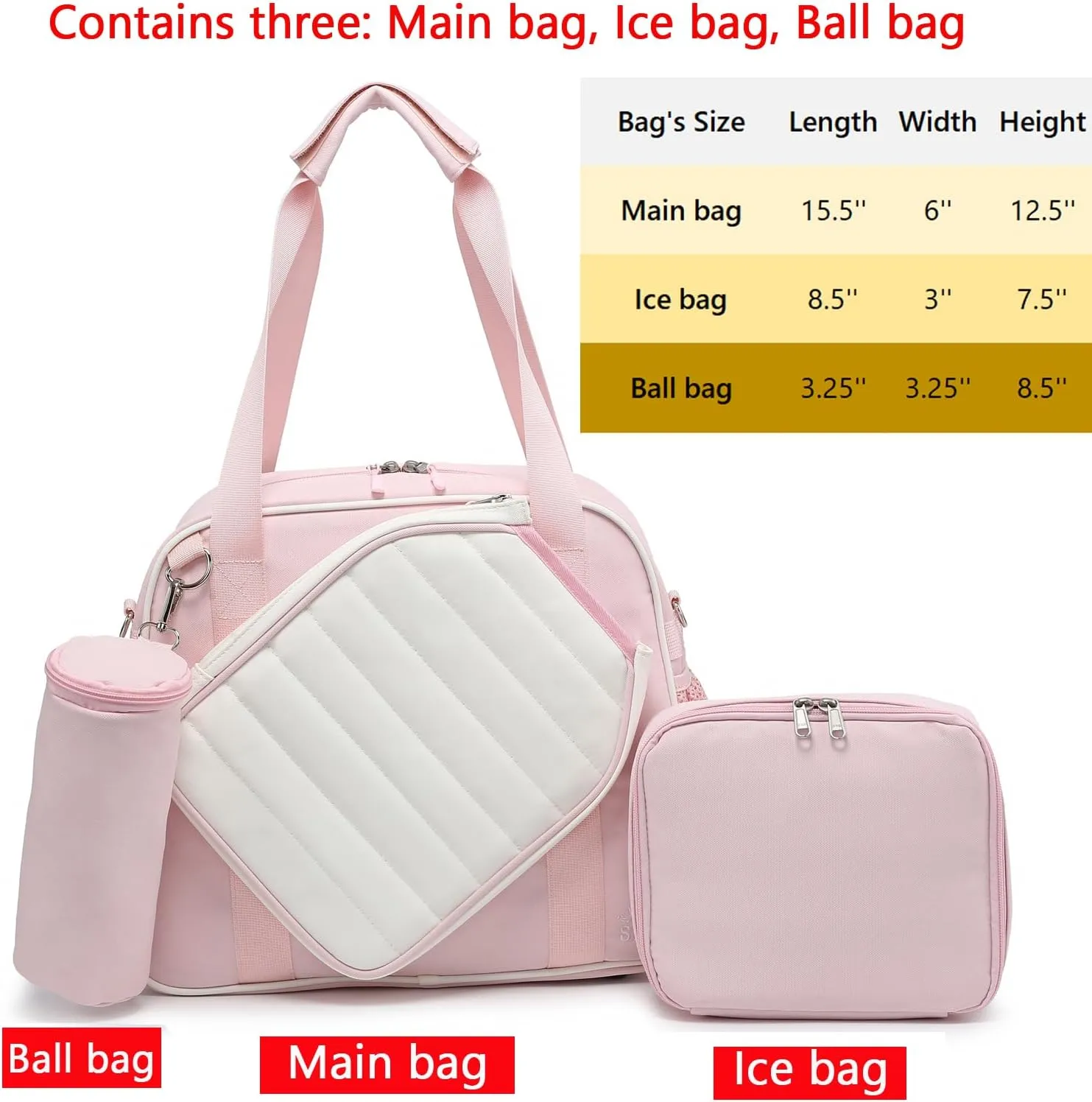 RAINBOW SMILE Crossbody Pickleball Bag with Ice Bag & Ball Bag 3-Piece Sets, Waterproof Pickle Ball Bag Tote Shoulder Bag