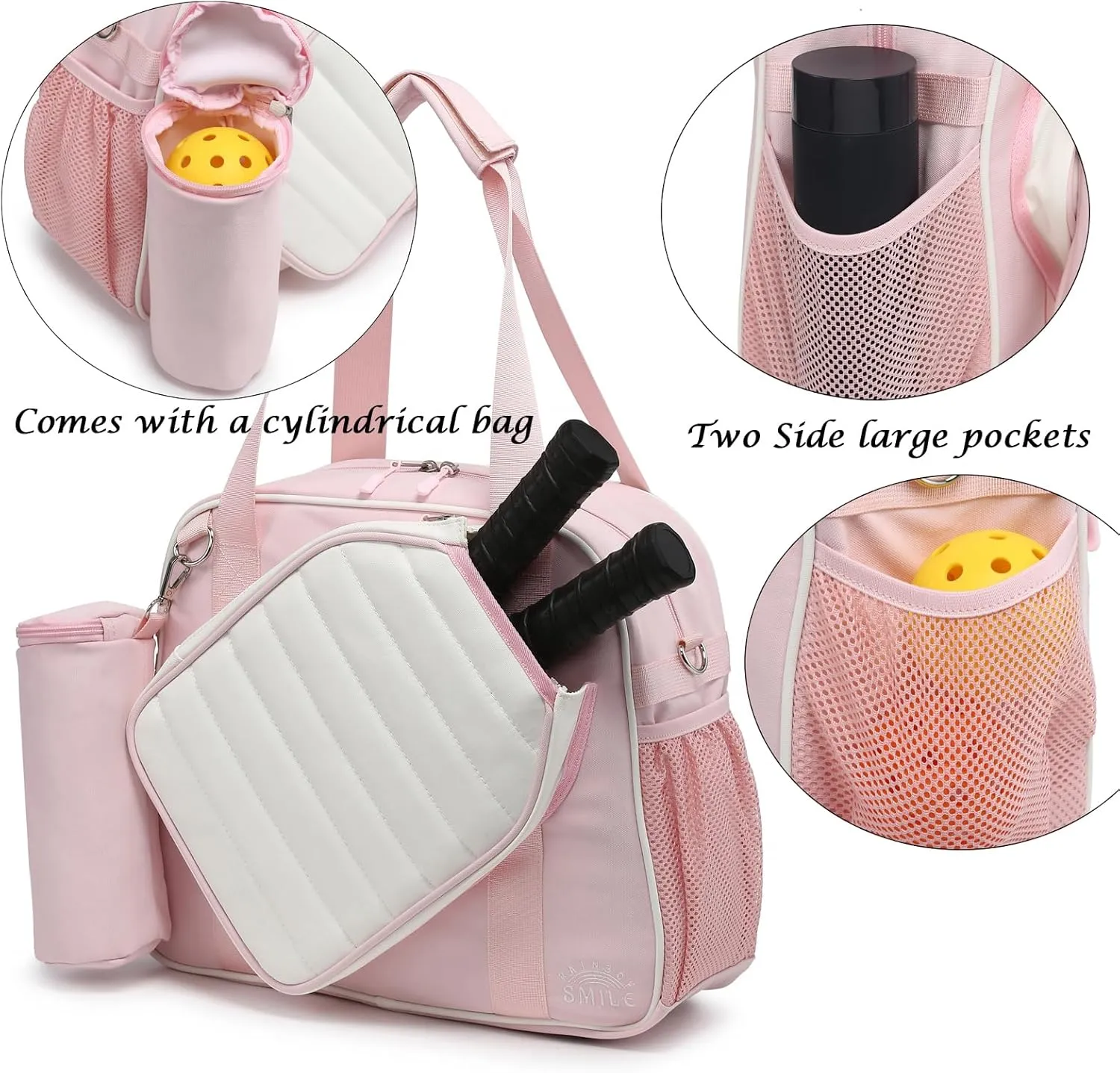 RAINBOW SMILE Crossbody Pickleball Bag with Ice Bag & Ball Bag 3-Piece Sets, Waterproof Pickle Ball Bag Tote Shoulder Bag