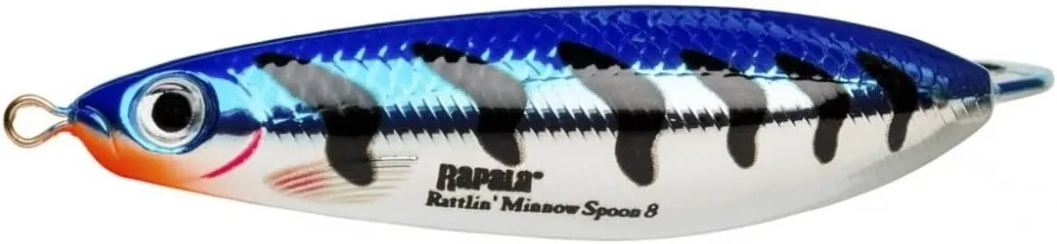 Rapala Rattlin' Minnow Spoon-Loose Lure - Freshwater Fishing Equipment - Variable Swimming Depth - Size 8 cm/16 g - Made in Estonia Metallic Blue Tiger Adult Unisex, Standard