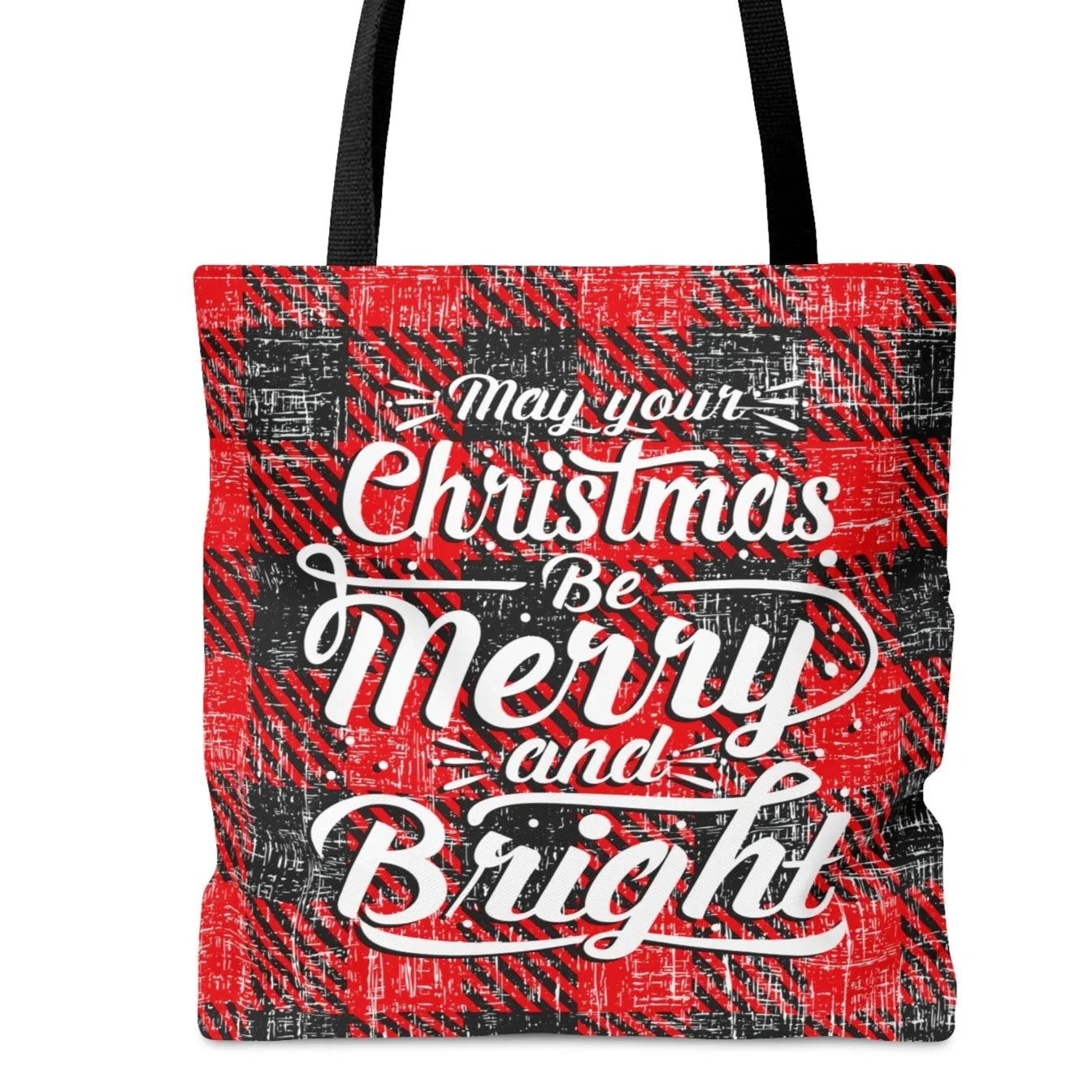 Red and Black Checked Christmas Tote Bag: 'May Your Christmas Be Merry and Bright' Holiday Carryall