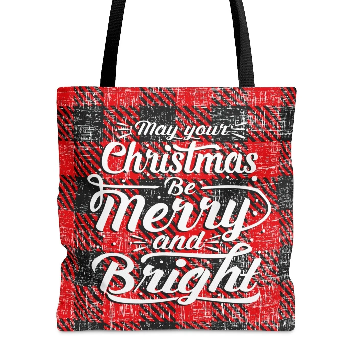 Red and Black Checked Christmas Tote Bag: 'May Your Christmas Be Merry and Bright' Holiday Carryall