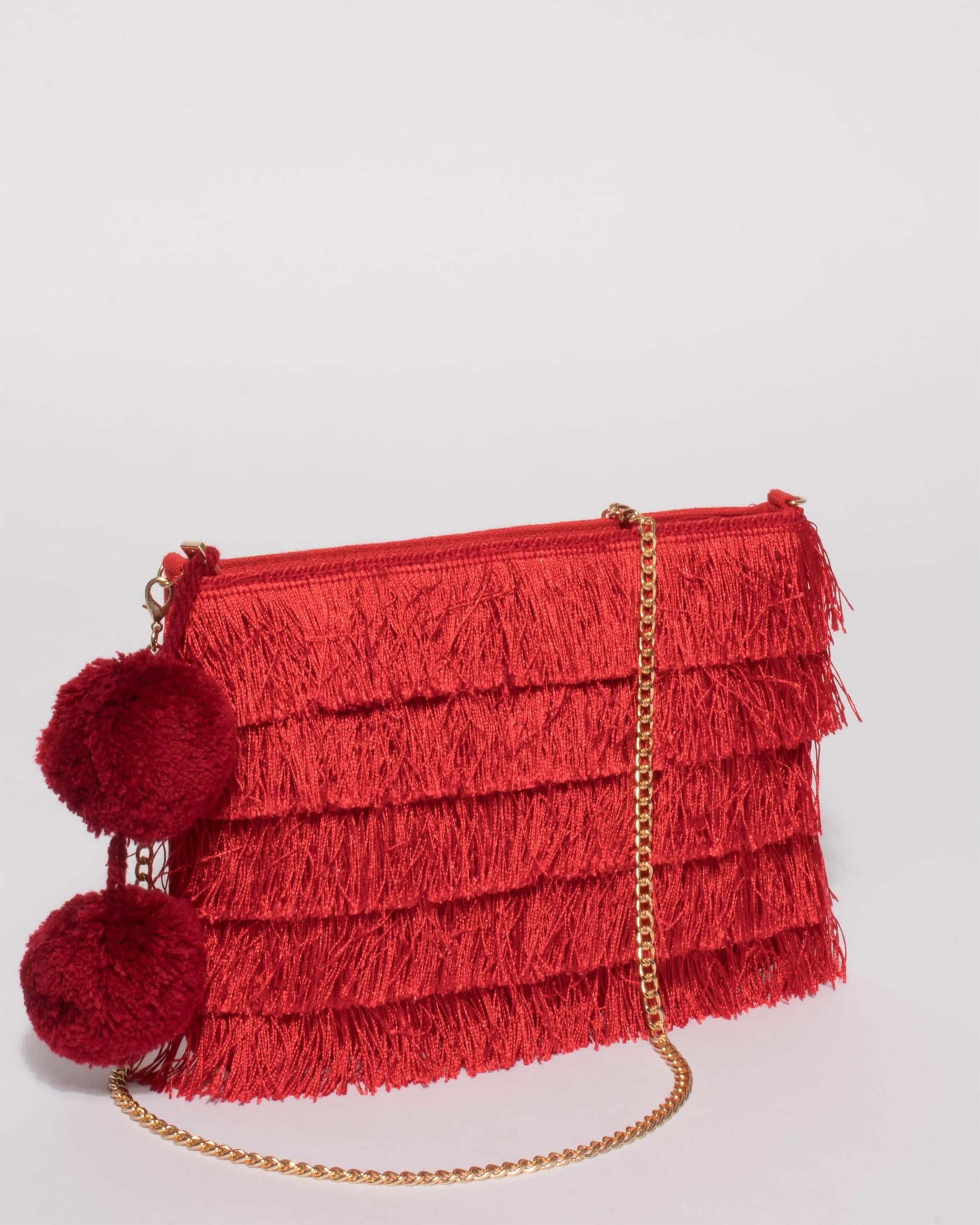 Red Fringe Layer Clutch Bag