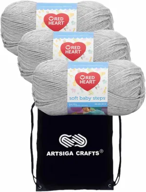 Red Heart Soft Baby Steps Elephant E746-9401 (3-Skeins - Same Dye Lot) Worsted Medium #4 Acrylic Yarn for Crocheting and Knitting with Project Bag