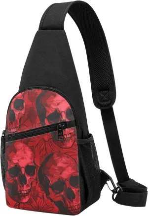Red Skulls Printed Chest Bag Chest Shoulder Crossbody Bag for Men Women - Travel Chest Pack Hiking Shoulder Bags, Black, One Size, Casual Daypack