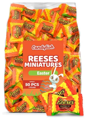 Reeces Easter Peanut Butter Cup Miniatures – Individually Wrapped Milk Chocolate Candy, 1 LB (Approx. 50 Pieces) – Easter Basket Filler, Egg Hunt Treats, Spring Party Sweets, Bulk Peanut Butter Chocolate