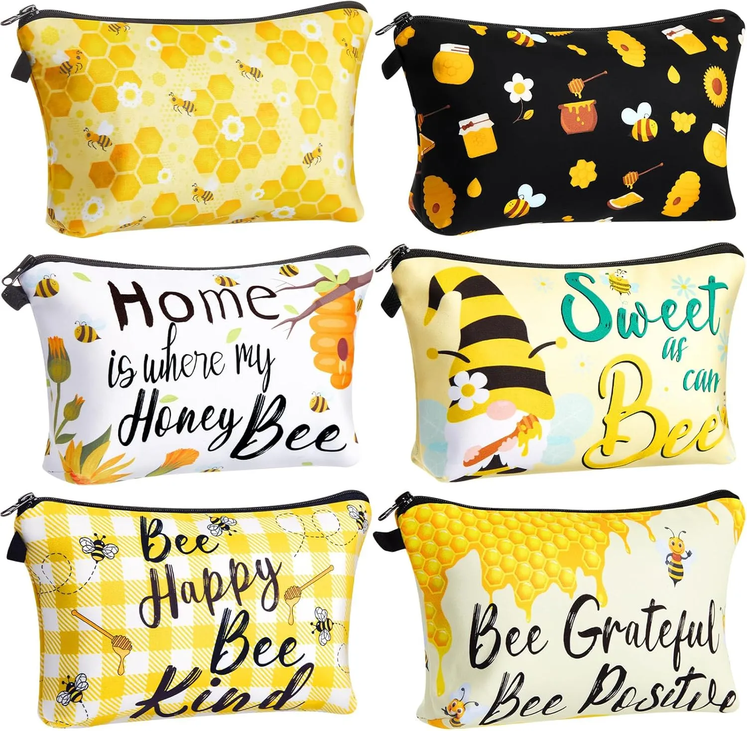 Reginary 6 Pcs Makeup Bags Purse Travel Cosmetic Pouch Waterproof Multifunction Makeup Pouch with Zipper Toiletry Bag Pencil Case Organizer Makeup Accessories for Women Girls Teenagers (Bee Style)