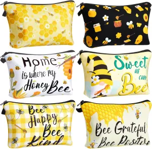 Reginary 6 Pcs Makeup Bags Purse Travel Cosmetic Pouch Waterproof Multifunction Makeup Pouch with Zipper Toiletry Bag Pencil Case Organizer Makeup Accessories for Women Girls Teenagers (Bee Style)